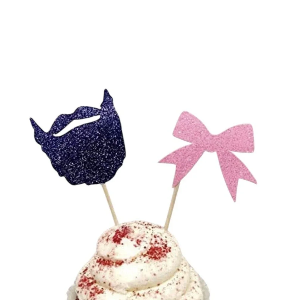 Beard or bow cupcake, Gender Reveal Cupcake Toppers, Gender Reveal 12 Ct